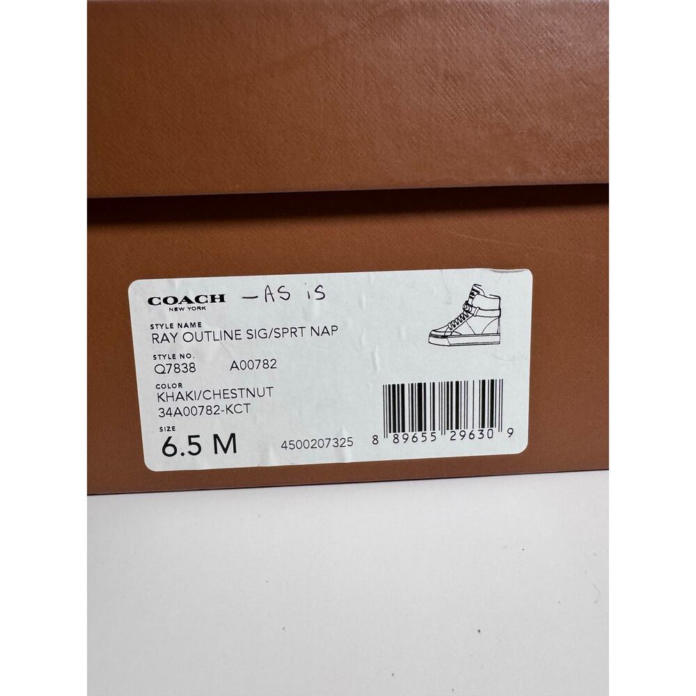 Coach Ray Outline Signature High Top Sneakers Khaki Chestnut 6.5 New Defect - Picture 14 of 14